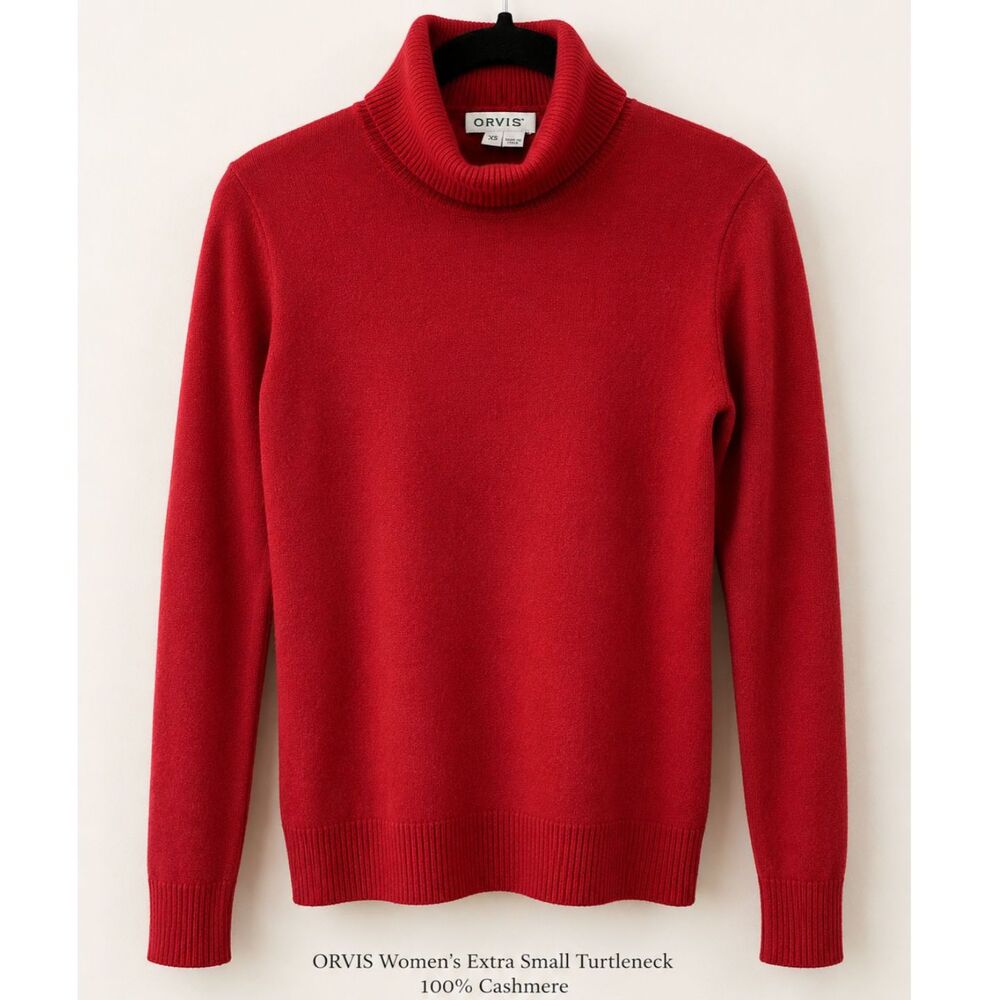 Orvis 100% Cashmere Turtleneck Sweater Women’s XS Cranberry Red Quiet Luxury